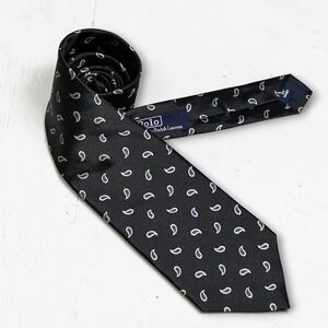 Vintage Polo Ralph Lauren Paisley Micro Pattern Silk Necktie USA Mens Black